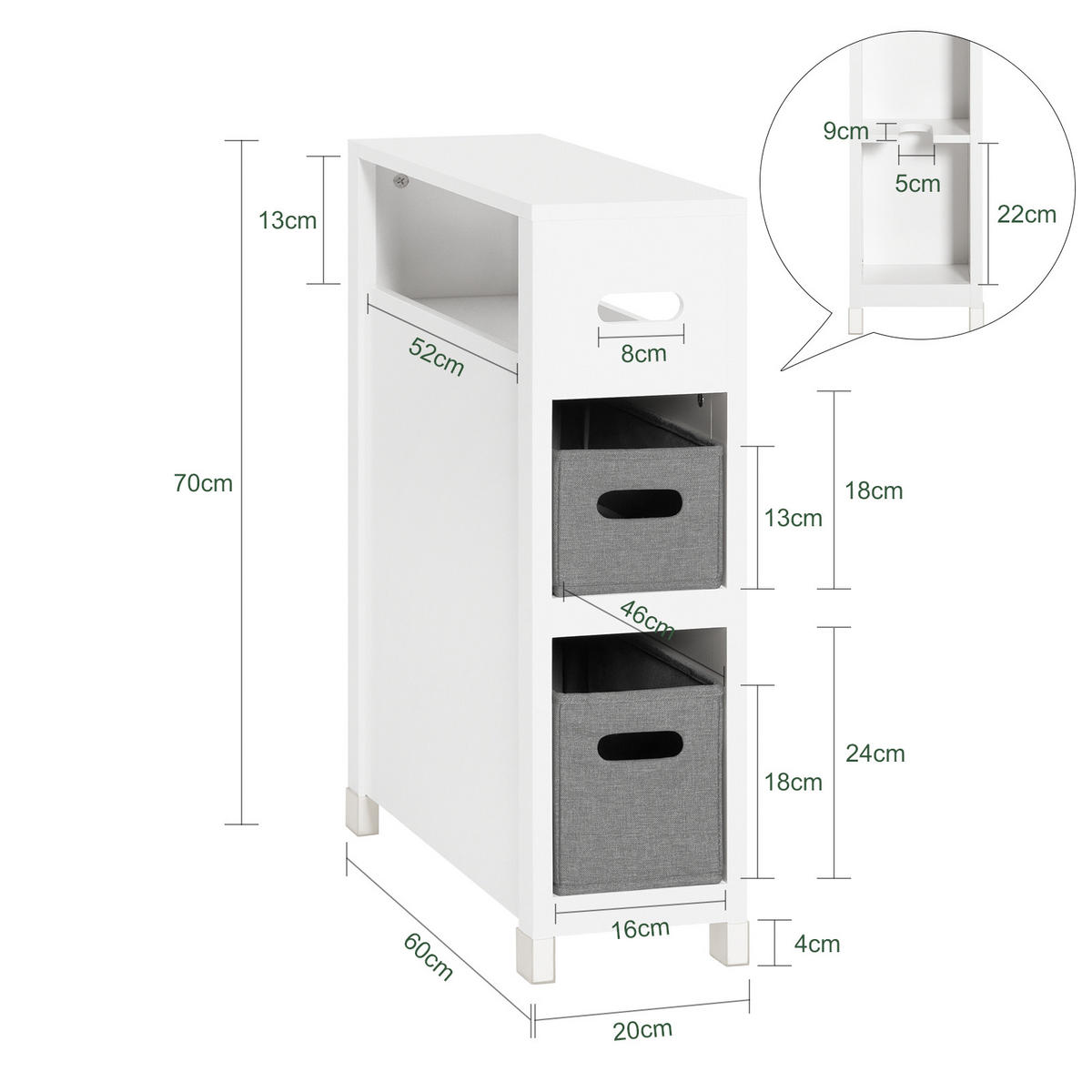 WÄSCHESCHRANK Weiß - Weiß, Holzwerkstoff (20/70/60cm) - SoBuy