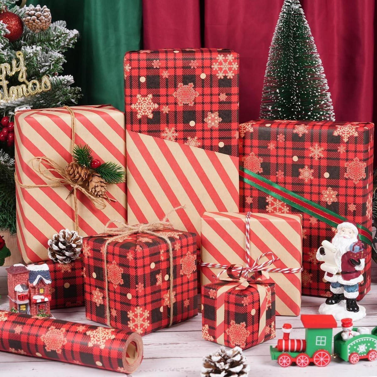 GESCHENKPAPIERROLLE Weihnachten Wendbar Rot Braun Schwarz 43 cm x 10 m - Multicolor, Papier (43/43/43cm)