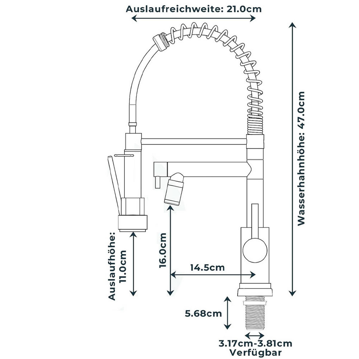 KÜCHENARMATUR Gebürstetes Nickel Federauslauf 2 Ausläufe - Silberfarben, Metall (3.8/47/21cm) - TVTIUO