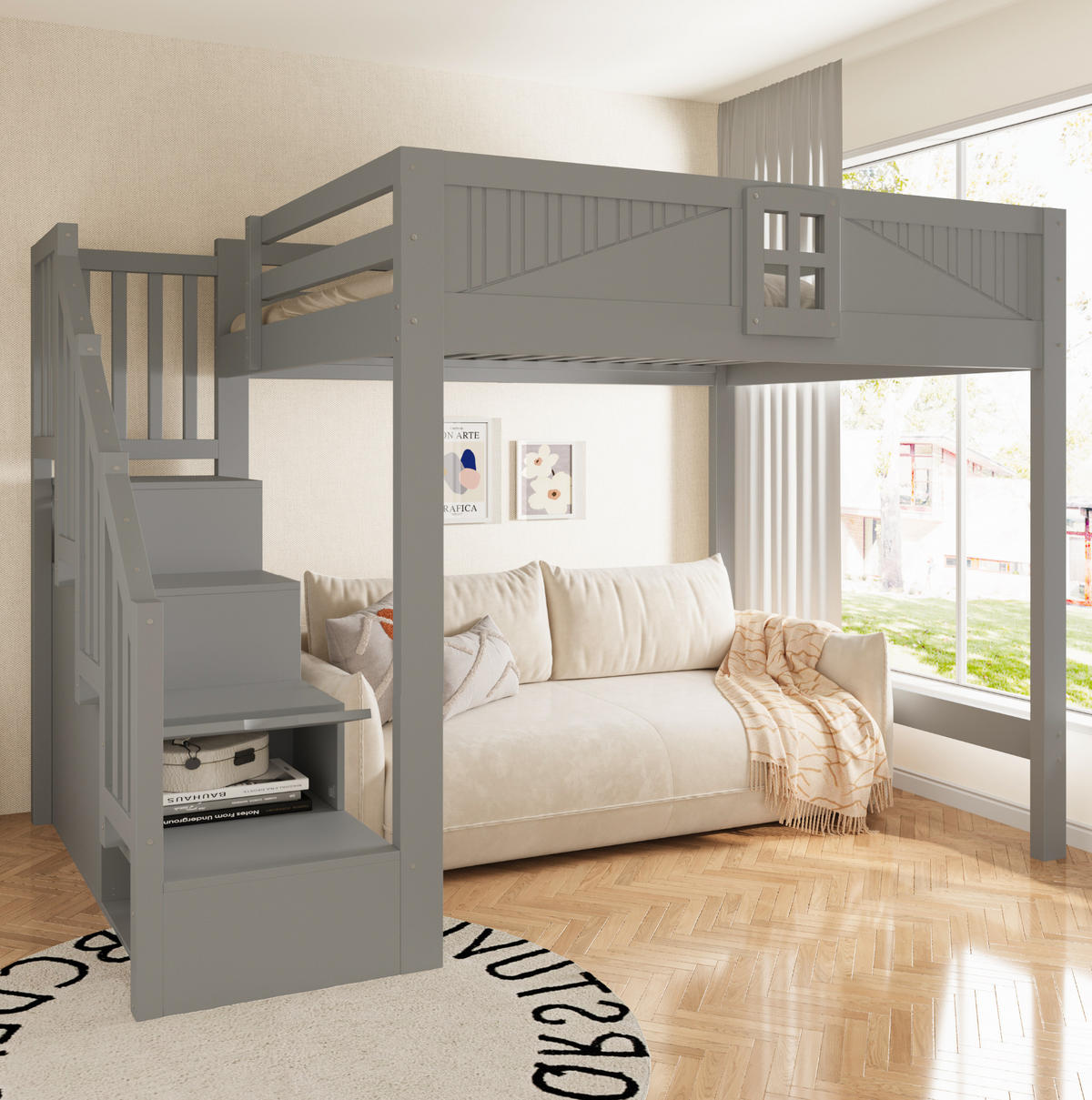HOCHBETT 140/200 cm aus Holz mit Stauraum, Grau - Grau, Holz (140/200cm) - OKMYHOME