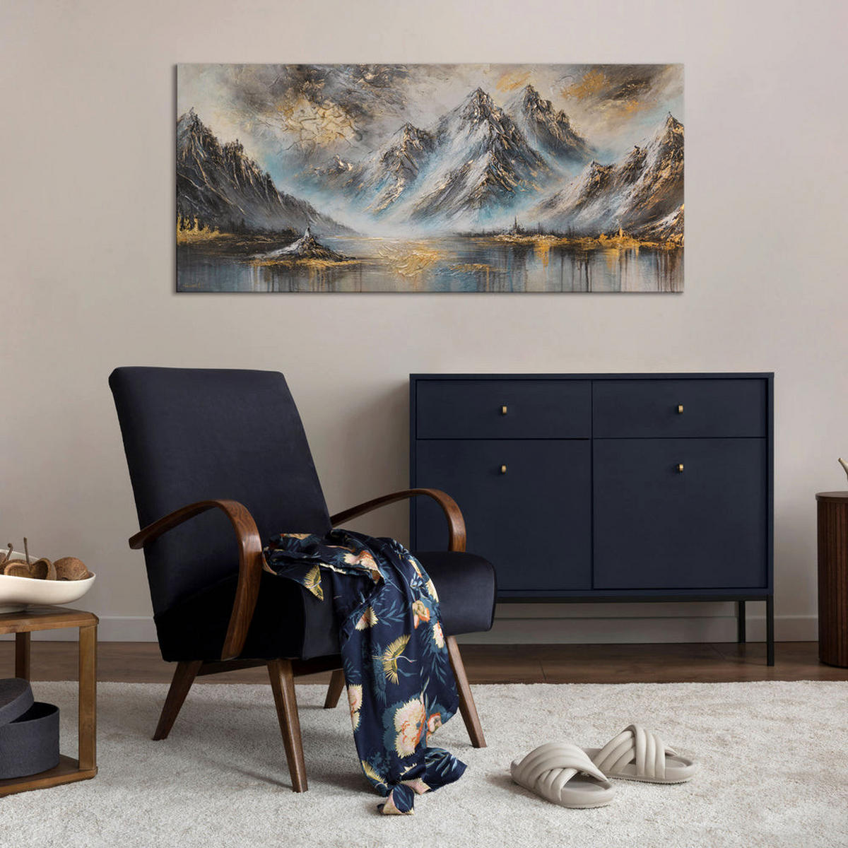 GEMÄLDE Bergglühen auf Keilrahmen 115x50 cm - Schwarz, Holz (115/50cm) - YS-art gallery