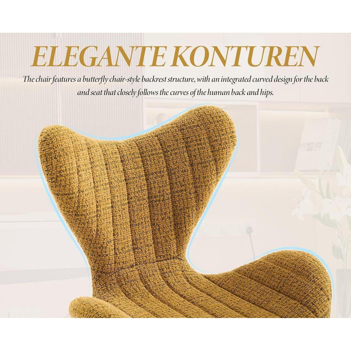 BARHOCKER 4er Set Höhenverstellbar Drehbar Gelb Chenille - Gelb, Textil (51/95/54cm)
