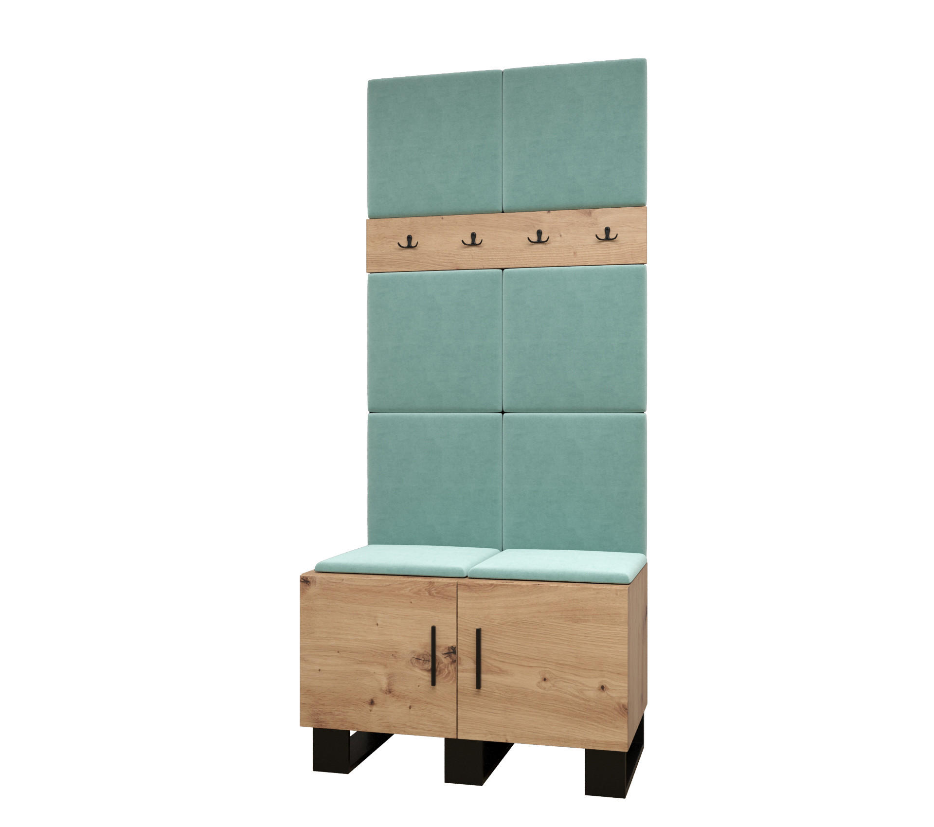 Abiks Möbel Garderoben-Set Eiche Artisan, Mintgrün 84x196x45.6 cm