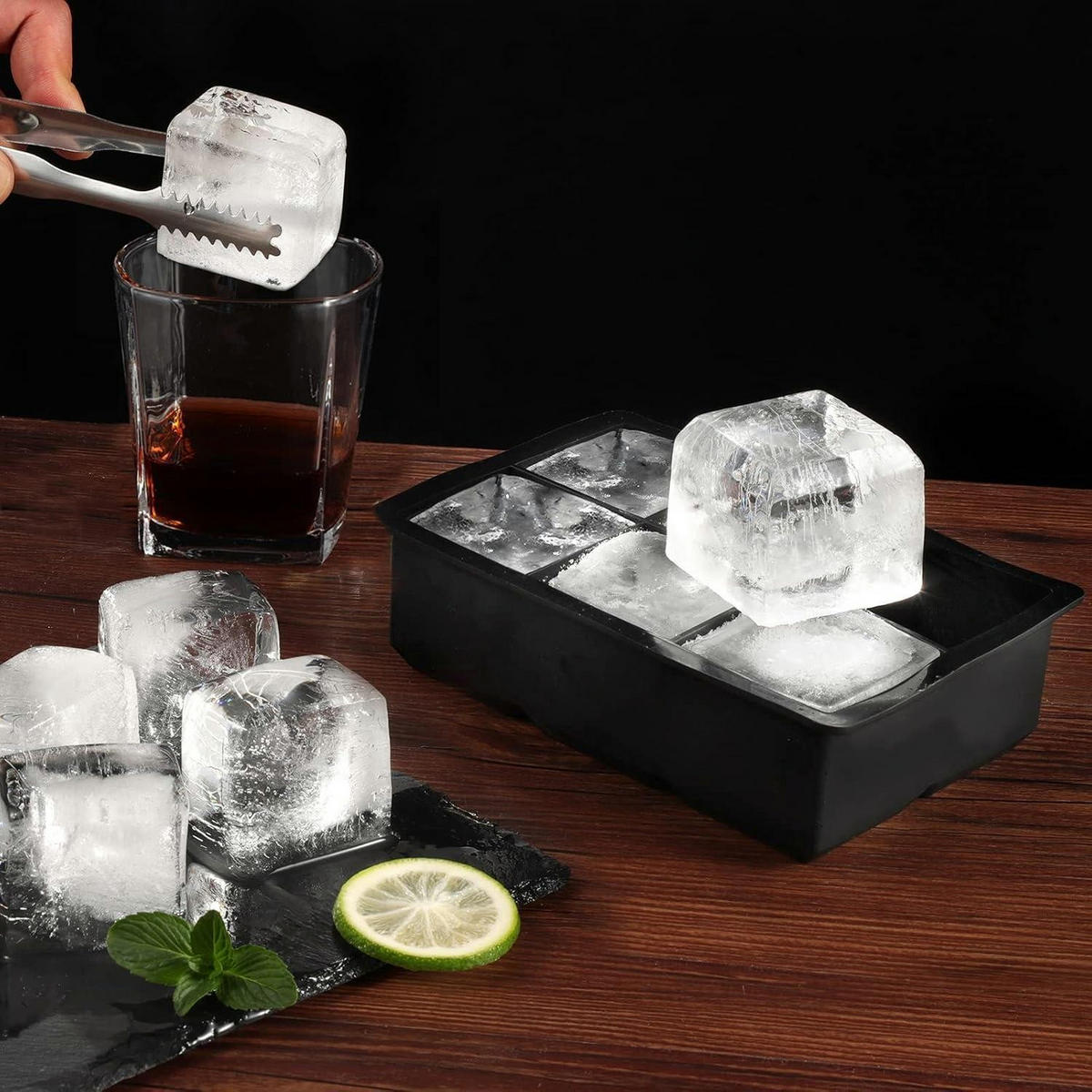 EISWÜRFELFORM 6er-Pack mit Deckel - Schwarz, Kunststoff (12/10/20cm)