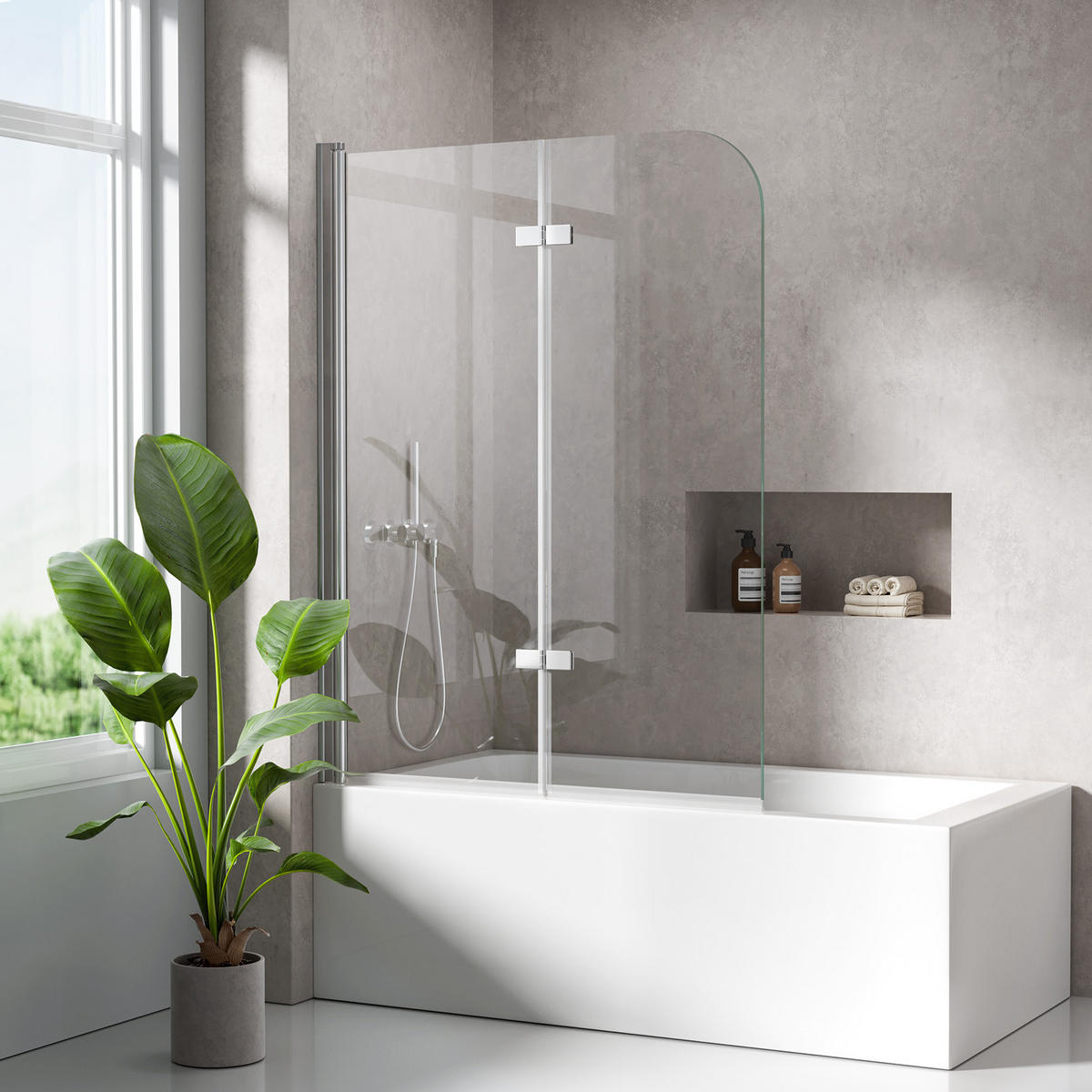 BADEWANNENAUFSATZ 100/140 cm Chrom 2-tlg. faltbar 6 mm mit beidseitiger Nano-Beschichtung - Chromfarben, Glas (100/140cm) - S'AFIELINA