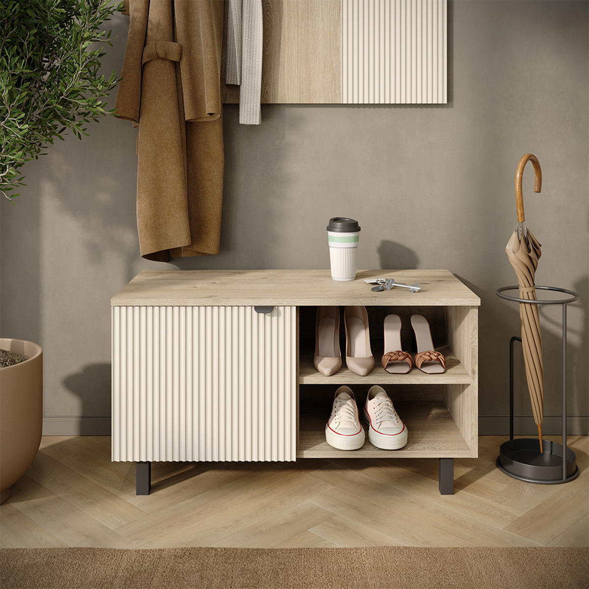 SCHUHSCHRANK Puerto, Eiche/Cashmere, 86 x 48 cm - Kaschmir/Eichefarben, Holzwerkstoff (86/48/40cm) - Vicco