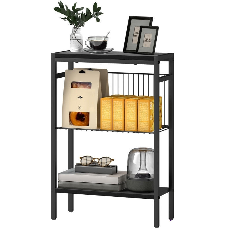 BEISTELLTISCH 43/18/62,5 cm mit 3 Ablagen und verstellbaren Füßen im Industrie-Design, Schwarz - Schwarz, Holzwerkstoff (43/18/62.5cm) - Redom