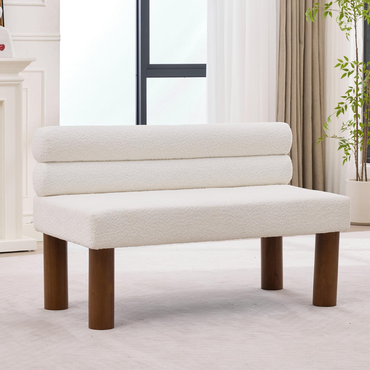 SITZBANK minimalistisch mit Bouclé-Bezug und Holzrahmen, DE-42315, Beige - Beige, Holz (59/72/116cm) - ComfortXL