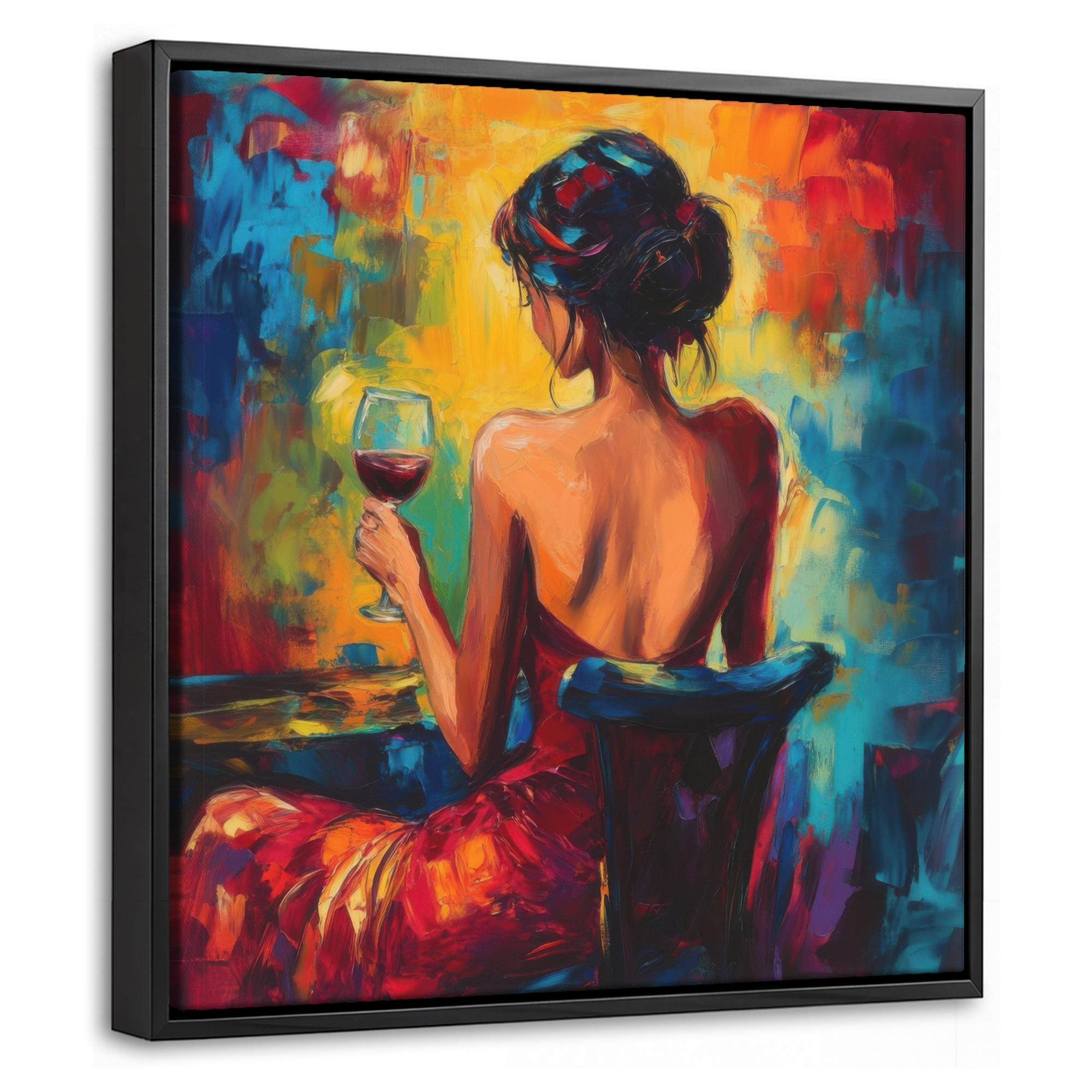 LEINWAND Bilder mit Rahmen - Wein - Frau - Stimmungsvoll - Farbenfroh - 20x20 - Bordeaux, Textil (20/20cm) - MuchoWow