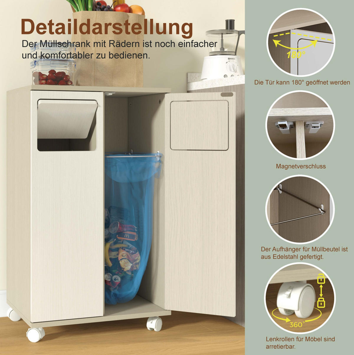 KOMMODE 46,7/80/35 cm Weiß aus MDF mit Rollen - Weiß, Holzwerkstoff (35/80/46.7cm) - OKMYHOME