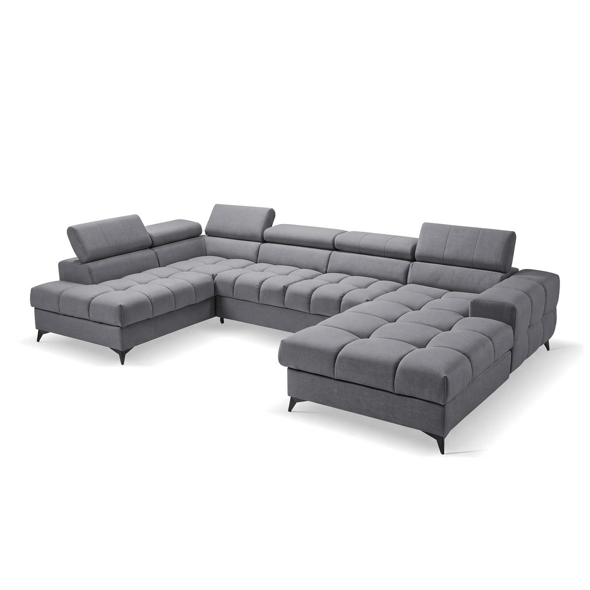 ECKSOFA PUDDING U Rechts mit Schlaffunktion 125x260 Velours Dunkelgrau - Dunkelgrau/Schwarz, Holz/Textil (350/203cm) - Muffo