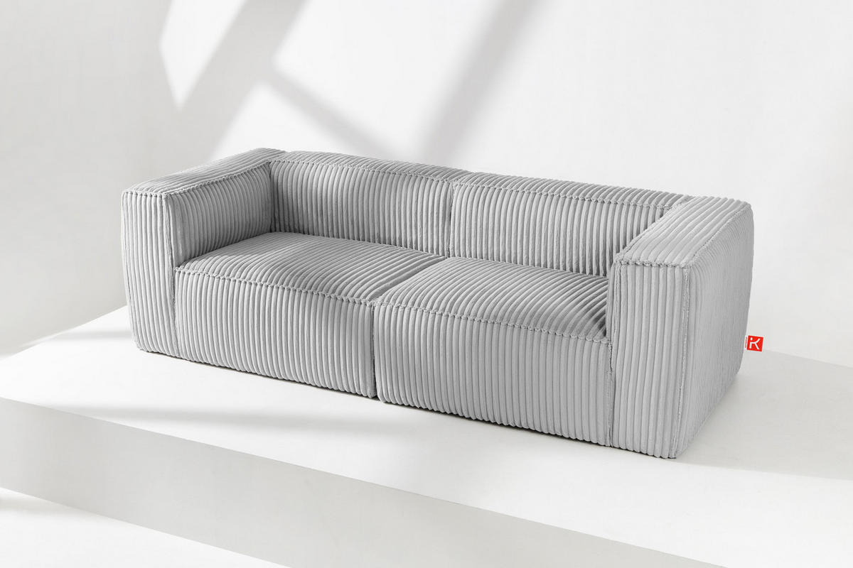 3-SITZER-SOFA FEROX Modern, Cord-Stoff, hellgrau - Hellgrau, Textil (246/73/96cm) - KONSIMO®