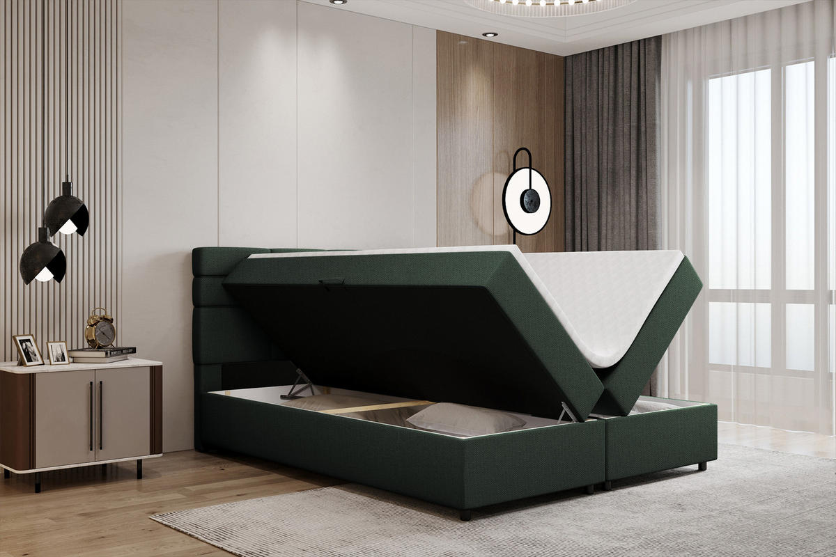BOXBETT Reve 180 x 200 cm mit Bettkasten und Lattenrost ohne matratze - dunkelgrün - Dunkelblau, Holz (180/206cm) - Panda Möbel