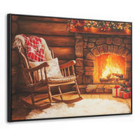 LEINWAND Bilder mit Rahmen - Winter - Weihnachten - Zuhause - Kamin - 100x70 - Bernsteinfarben, Textil (100/70cm) - MuchoWow