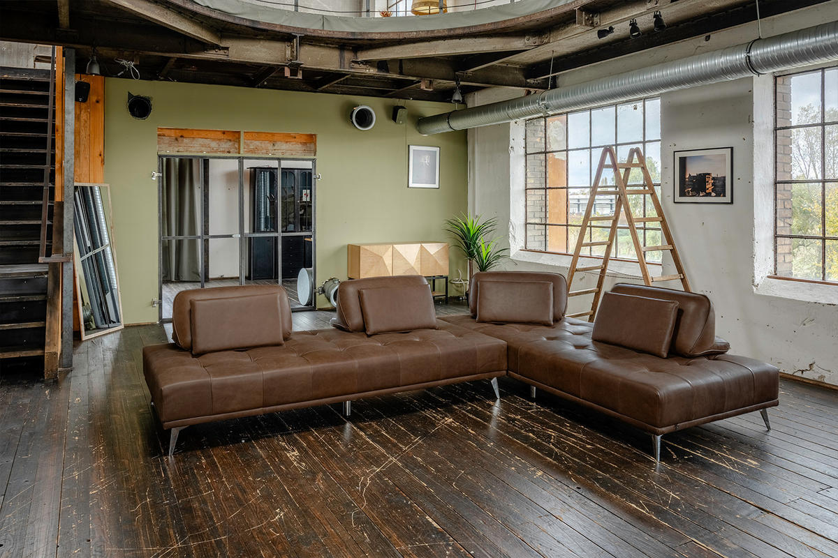 MODULSOFA WIOLO Dunkelbraun Leder - Dunkelbraun/Silberfarben, Leder/Metall (350/83/240cm) - KAWOLA