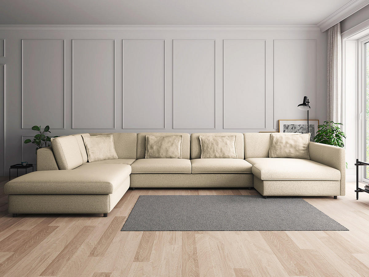 WOHNLANDSCHAFT - Creme/Schwarz, Kunststoff/Textil (431/84/272cm) - home24