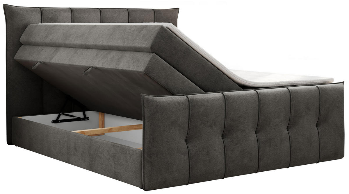 BOXSPRINGBETT PREMIUM 11 KING 180/200 Hellgrau Velvet - H4 - Grau, Holz/Textil (180/200cm) - MKS