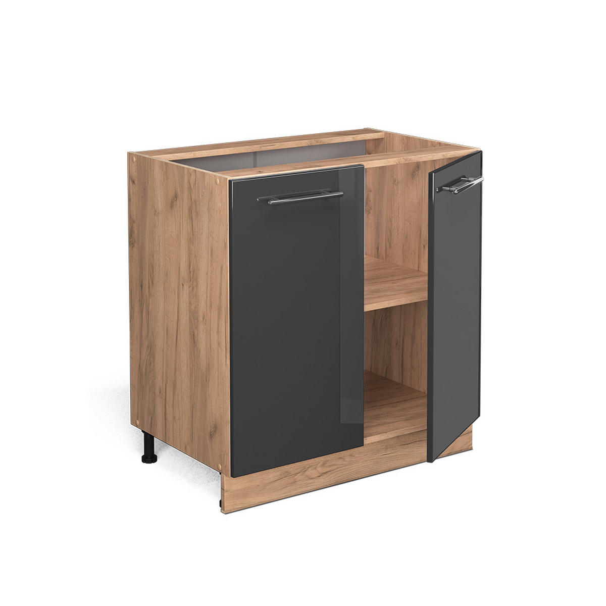 KÜCHENUNTERSCHRANK Fame-Line Anthrazit Hochglanz 80 cm mit Regal, AP Anthrazit - Honigeiche/Schwarz Hochglanz, Holzwerkstoff (80/82/60cm) - Vicco