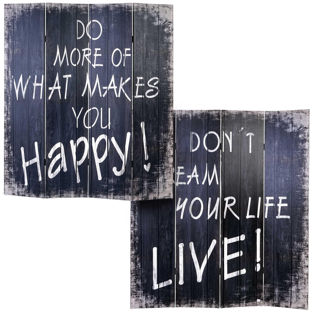 FOTO-PARAVENT RETRO Schwarz, Reinweiß - Schwarz/Weiß, Holz (160/180/2cm) - MCW