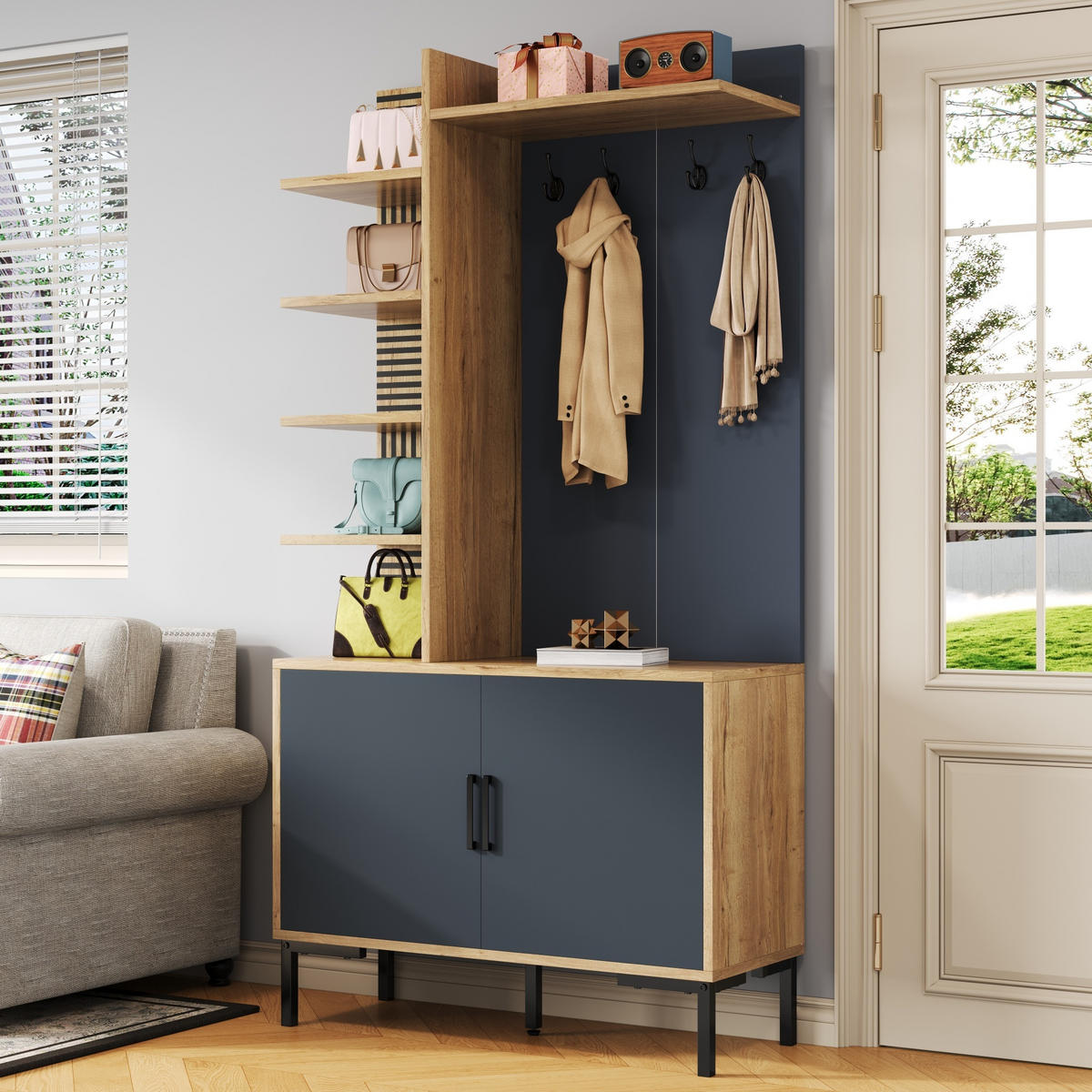 KLEIDERSCHRANK Schuhfach Regale Haken verstellbar modern - Naturfarben, Holzwerkstoff (40/190.05/100cm) - FLIEKS