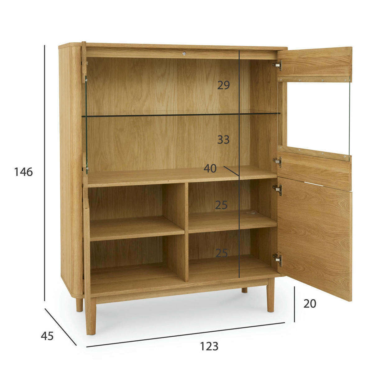 HIGHBOARD Eiche massiv - Eichefarben/Braun, Holz/Holzwerkstoff (123/146/45cm) - Furnhouse