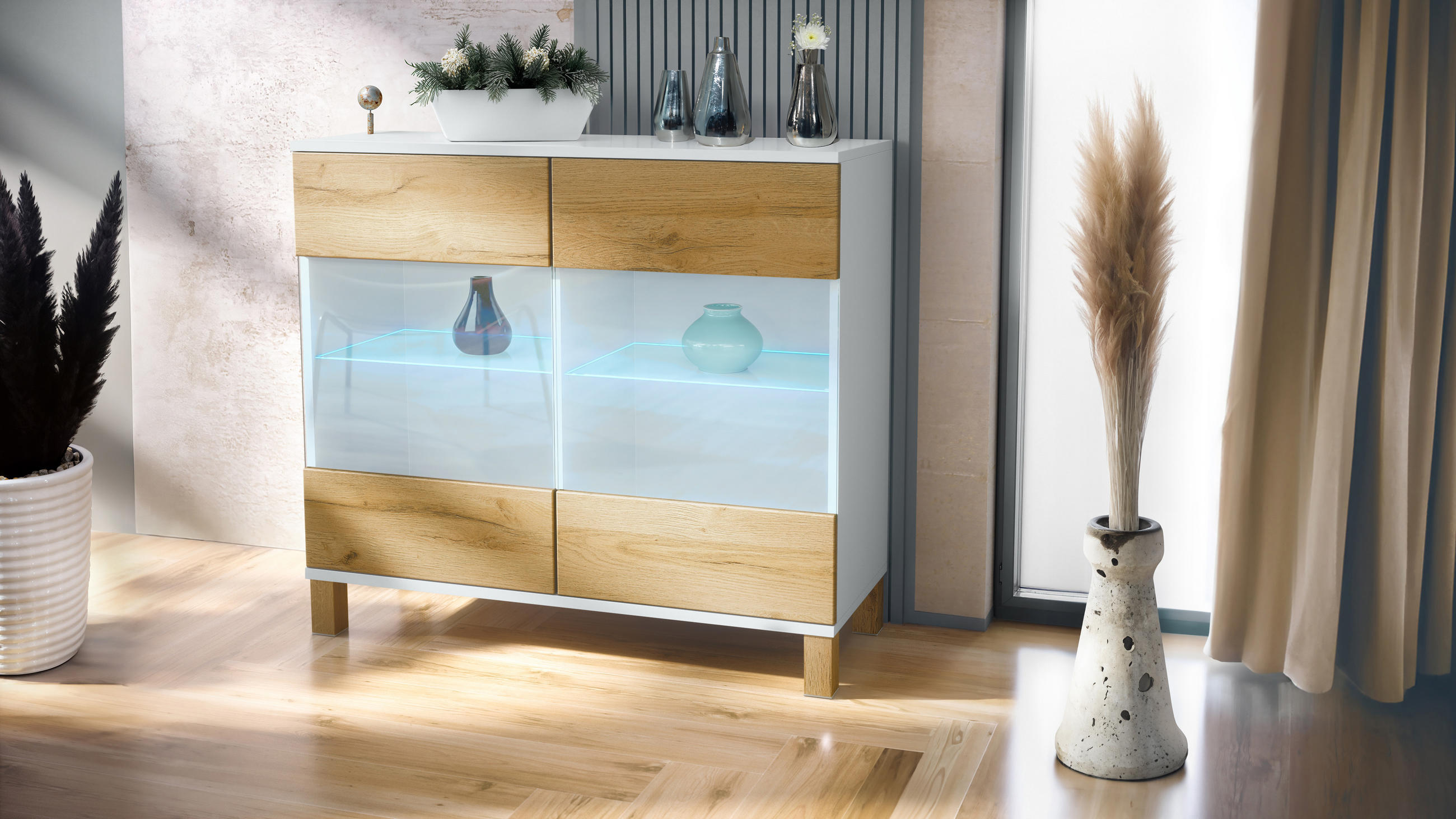 KOMMODE Bari Eiche Natur - Eichefarben, Holzwerkstoff (92.5/84.5/35cm) - Vladon