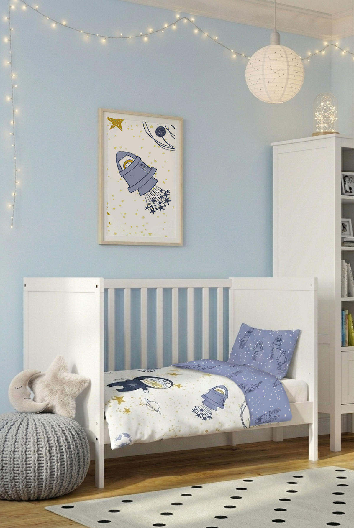 BETTWÄSCHE-GARNITUR Premium Biber Weltraum eisblau, 100x135 cm + 40x60 cm - Hellblau, Textil (100/135cm) - biberna