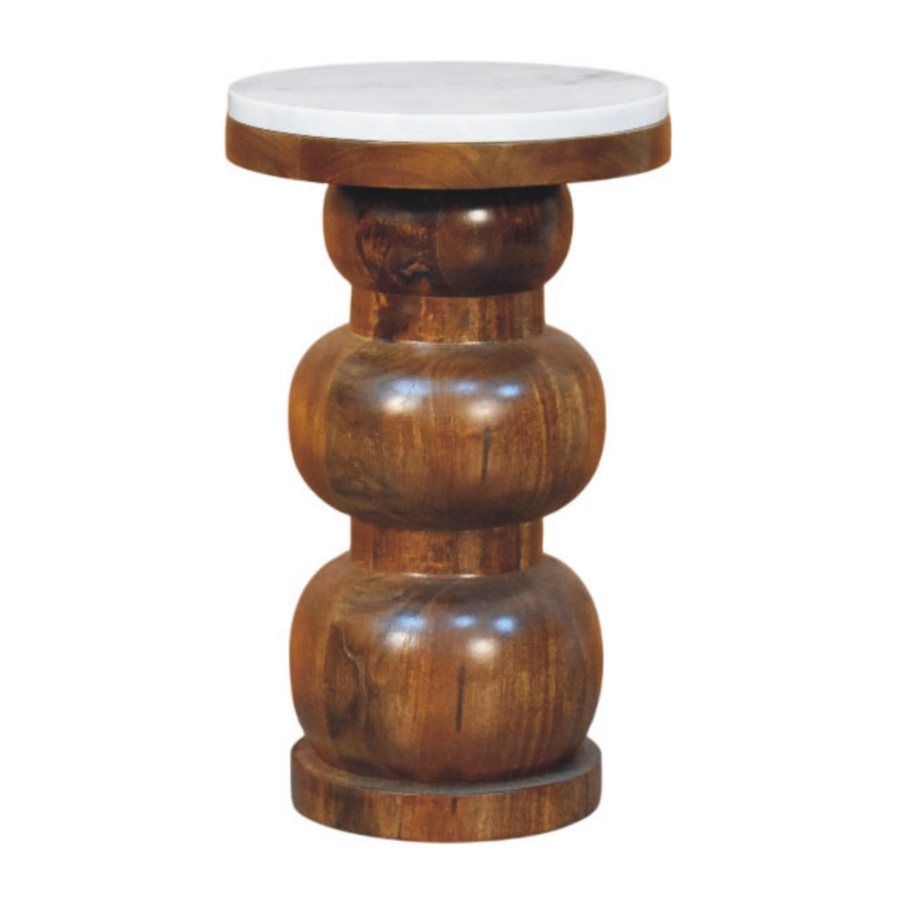 BEISTELLTISCH mit Amber-Eichen-Finish, Marmorplatte oben, poliertes Braun - Braun, Holz (27/27/45cm) - Artisan Furniture