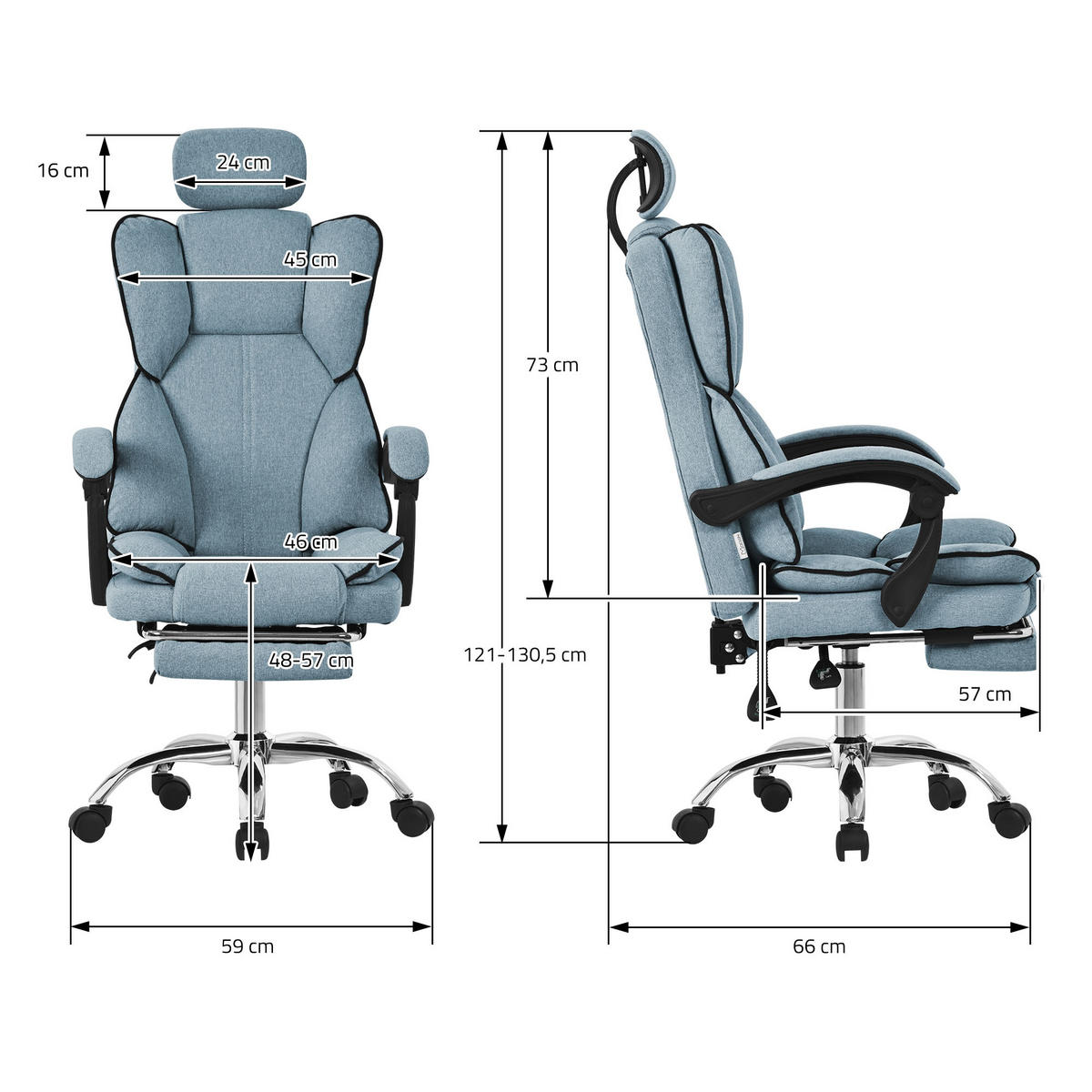 BÜROSTUHL - Blau, Metall (66/130.5/59cm) - ML-DESIGN