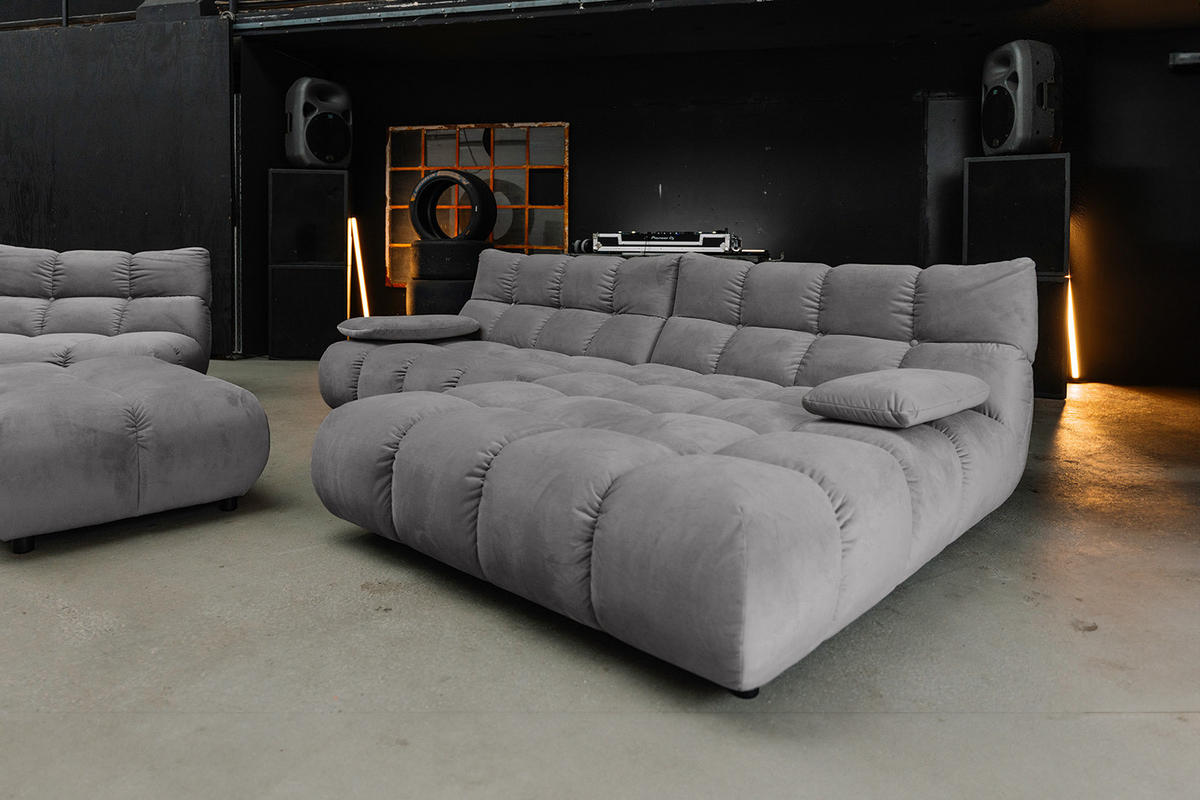 SITZGRUPPE VIVIEN 3ER SET Steingrau Velvet - Grau, Kunststoff/Textil (359/85/510cm) - KAWOLA