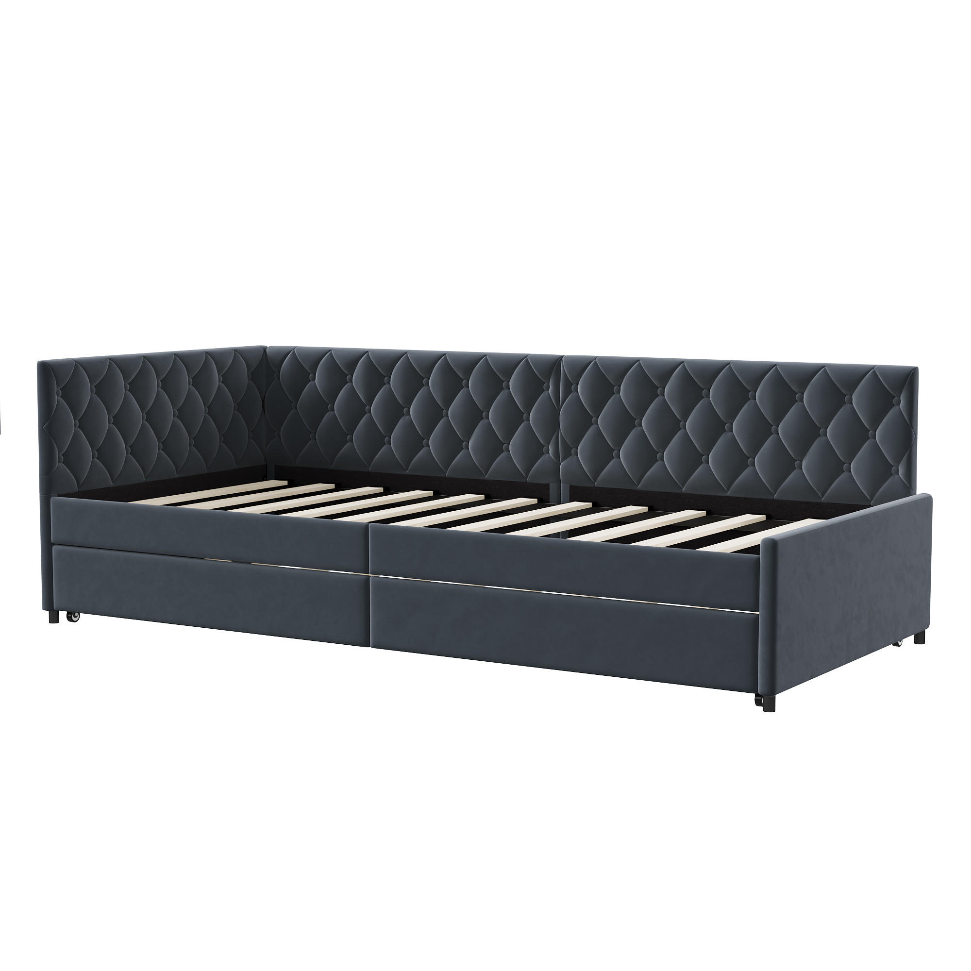 POLSTERBETT Tagesbett 90/200 cm mit Ausziehbarer Tandemliege Samtoptik Grau - Grau, Textil (90/200cm) - Creahappy