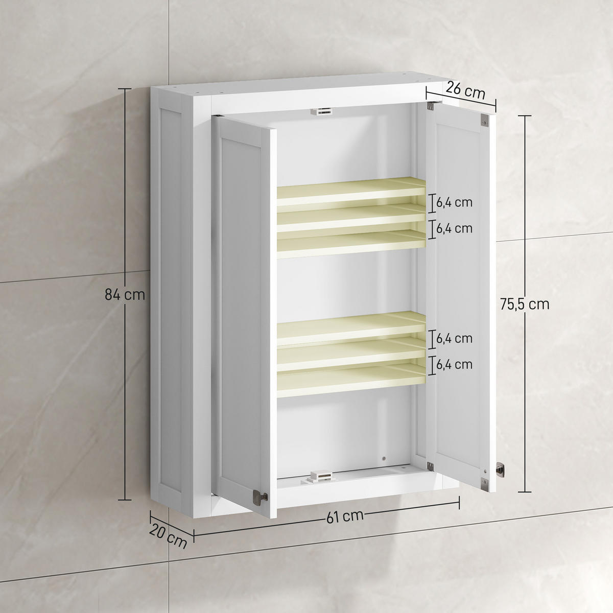 HÄNGESCHRANK DE-15950 61/20/84 cm Weiß - Weiß, Holzwerkstoff (20/84/61cm) - ComfortXL
