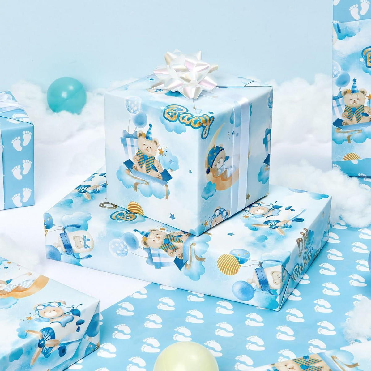 GESCHENKPAPIER Bärenmotiv 43 cm x 10 m - Blau, Papier (43/0.1/1000cm)
