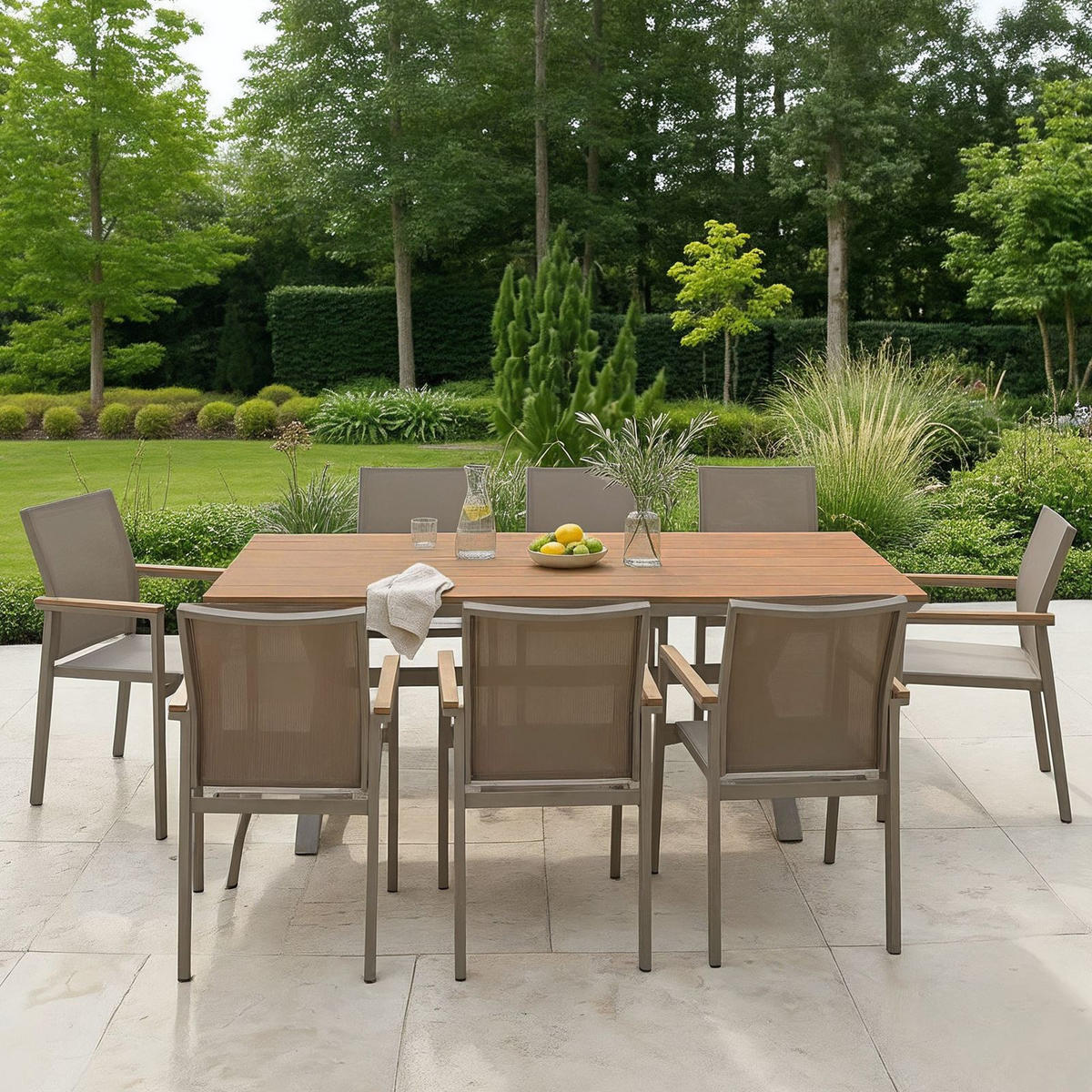 GARTENMÖBEL SET WINDY 9er Set beige, natur, champagne - Beige, Metall - IDIMEX