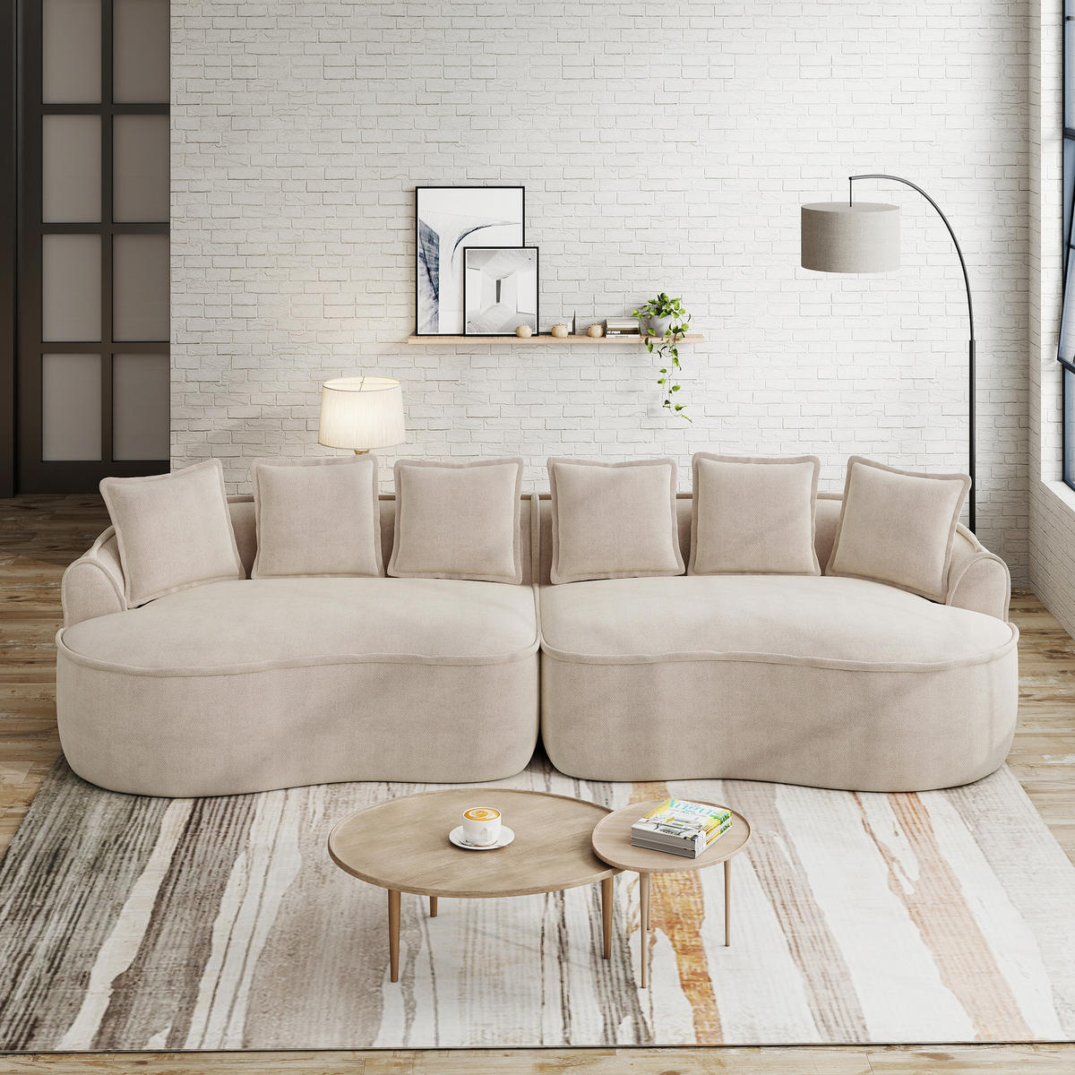 4-SITZER Sofa 320x114x67 cm aus Chenille-Stoff rahmenlos ohne Montage, hellbraun - Hellbraun, Textil (114/67/320cm)