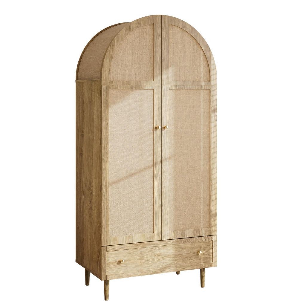 OKWISH ŠATNÍ skříň 79/50/175 cm dub z MDF se zásuvkami a textilními dveřmi