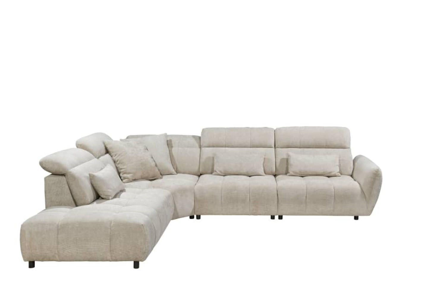 ECKSOFA mit verstellbaren Kopflehnen und Nosagfederung - Beige, Textil (339/285cm) - ed exciting design