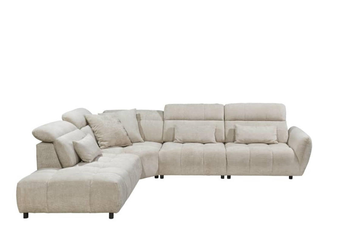 ECKSOFA mit verstellbaren Kopflehnen und Nosagfederung - Beige, Textil (339/285cm) - ed exciting design