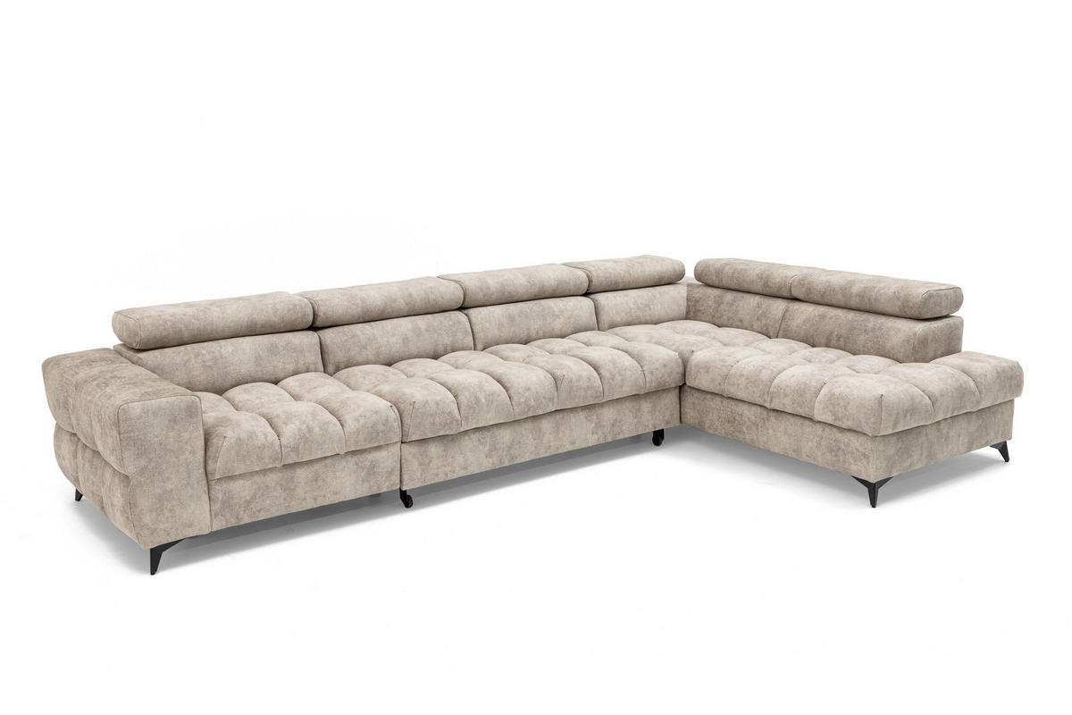 ECKSOFA PUDDING MAXI L Links mit Schlaffunktion 125x195 Velours Beige - Beige/Schwarz, Holz/Textil (350/203cm) - Muffo