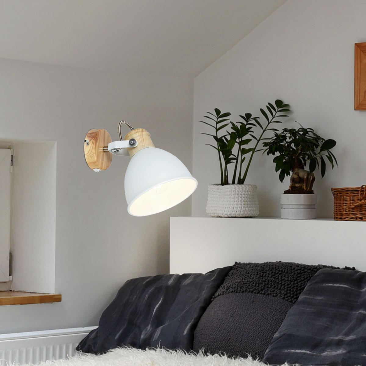 LED WANDLEUCHTE Holz-Optik Weiß - Weiß, Holz (15/18.5/18.5cm) - Globo Lighting