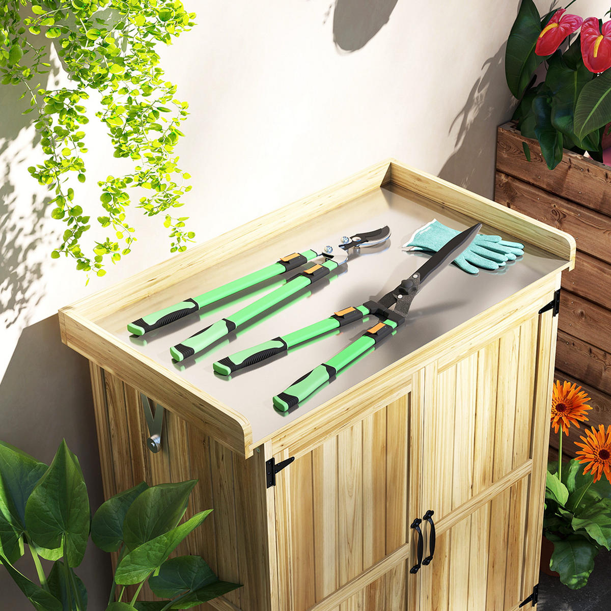 GARTENSCHEREN-SET 2 TLG. aus Metall Kunststoff Grün - Grün, Metall (23/9.5/78.5cm) - Outsunny