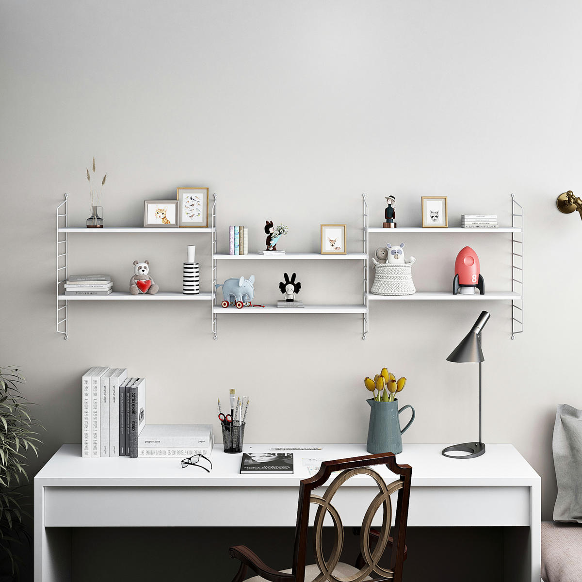 SADA NÁSTĚNNÝCH POLIČEK 2 KS Strängnäs - bílá, kov (60/50/15cm) - [en.casa]