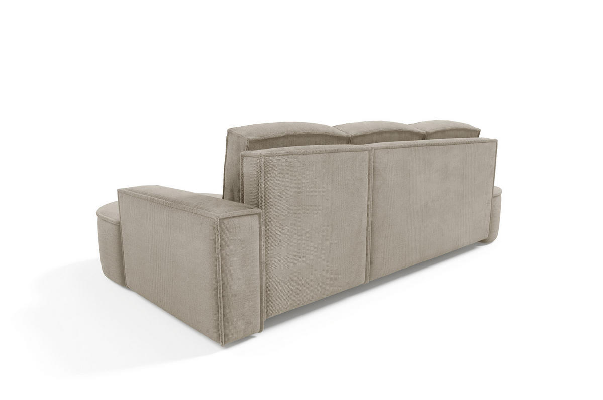 ECKSOFA MOLLY mit Schlaffunktion – Halbrund, freistehend, Liegefläche 140x207 cm, 3 Kissen, Curio-Stoff, 277x157x88 cm, Rechts, Esche - Silberfarben, Holz/Textil (277/157cm) - DomoHome