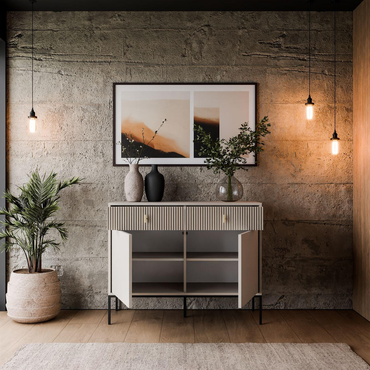 KOMMODE MIDNIGHT 2D2S mit zwei Schubladen auf Gestell kaschmir - Kaschmir/Schwarz, Holzwerkstoff (104/82.5/39cm) - Lookway