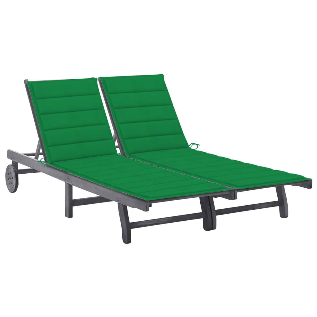 2-PERSONEN-SONNENLIEGE mit Auflage Grau Akazie Massivholz - Grau, Holz (200/76/200cm) - furnicato