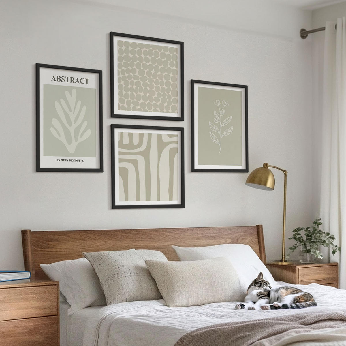BILDER SET 4er Set - 50x50 cm & 40x60 cm Schwarzer Rahmen - Abstrakte Pflanzenmuster - Schwarz, Kunststoff (50/50cm) - TULUP