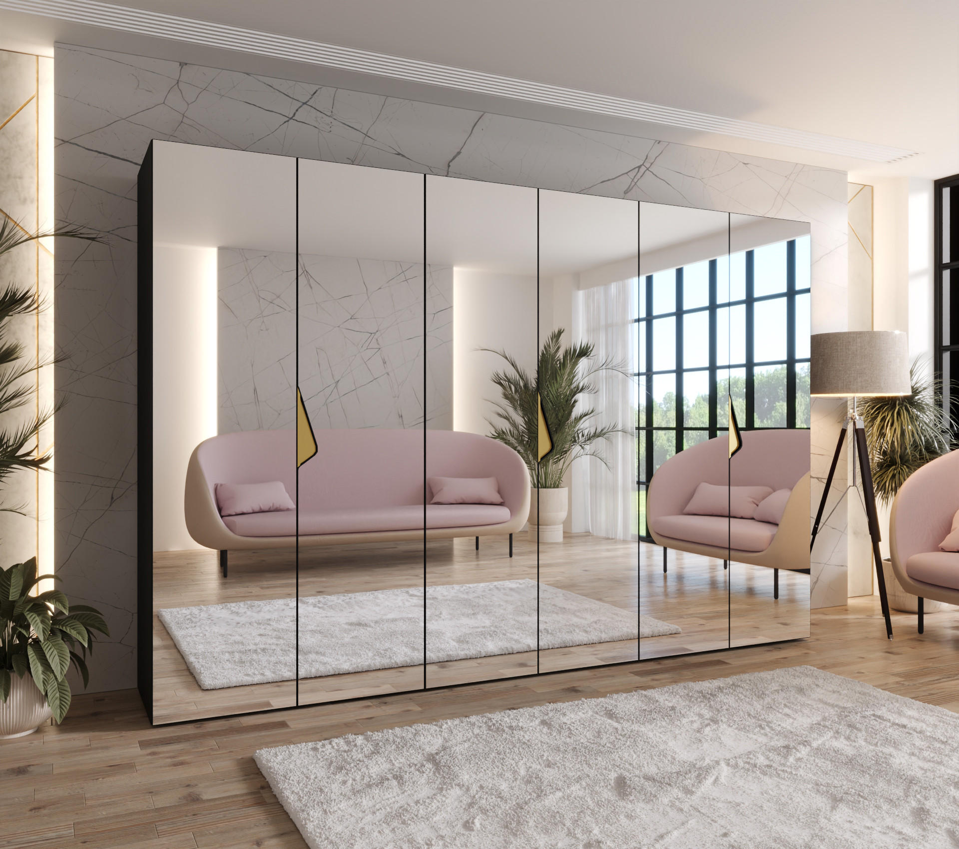 DREHTÜRENSCHRANK 202/300/52 6-türig - Goldfarben/Schwarz, Holz/Metall (300/202/52cm) - Abiks Möbel