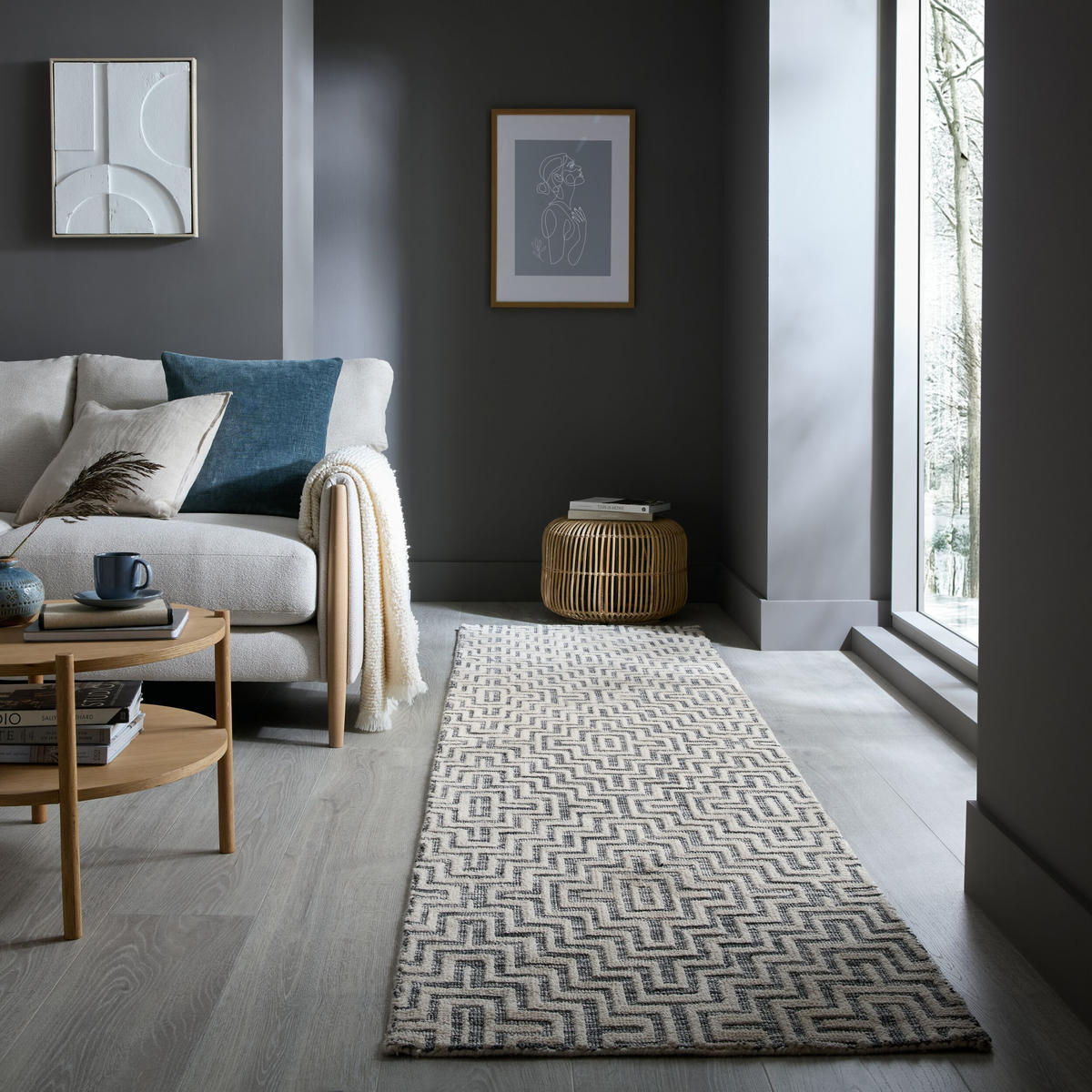 TEPPICH Kurzflor Zickzack Muster, Geometrisch, Wohnzimmer Grau Läufer 80x300 - Grau, Textil (80/300cm) - KADIMA DESIGN