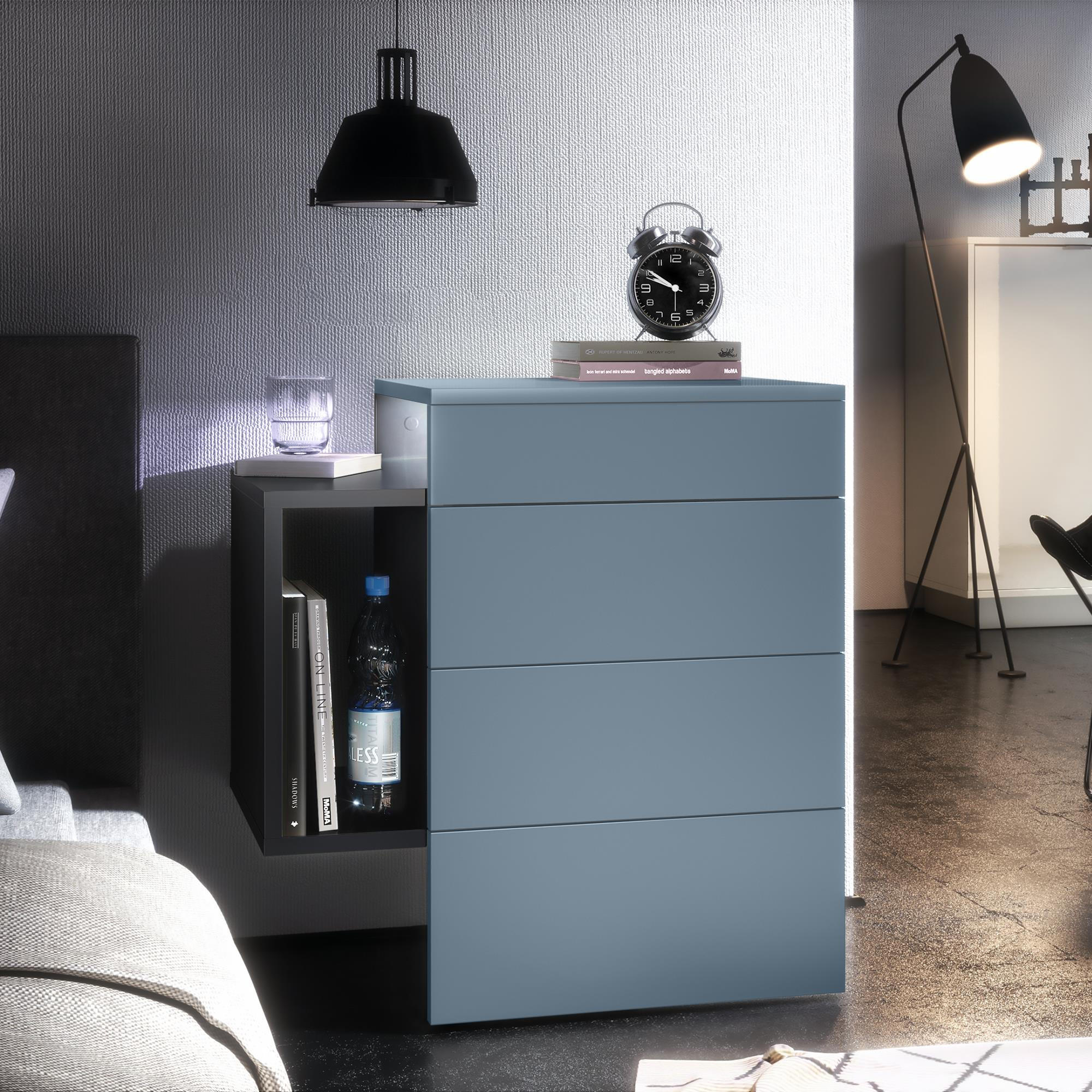 NACHTTISCH Queens Front in Denim matt - Pastellblau, Holzwerkstoff (60/63/36cm) - Vladon