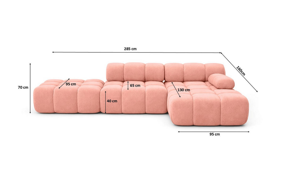 ECKSOFA L-Form Modular Mit Hocker, Veloursstoff Salvador, Rosa, Rechts, Selia - Rosa, Holz (285/160cm) - Kaiser Möbel